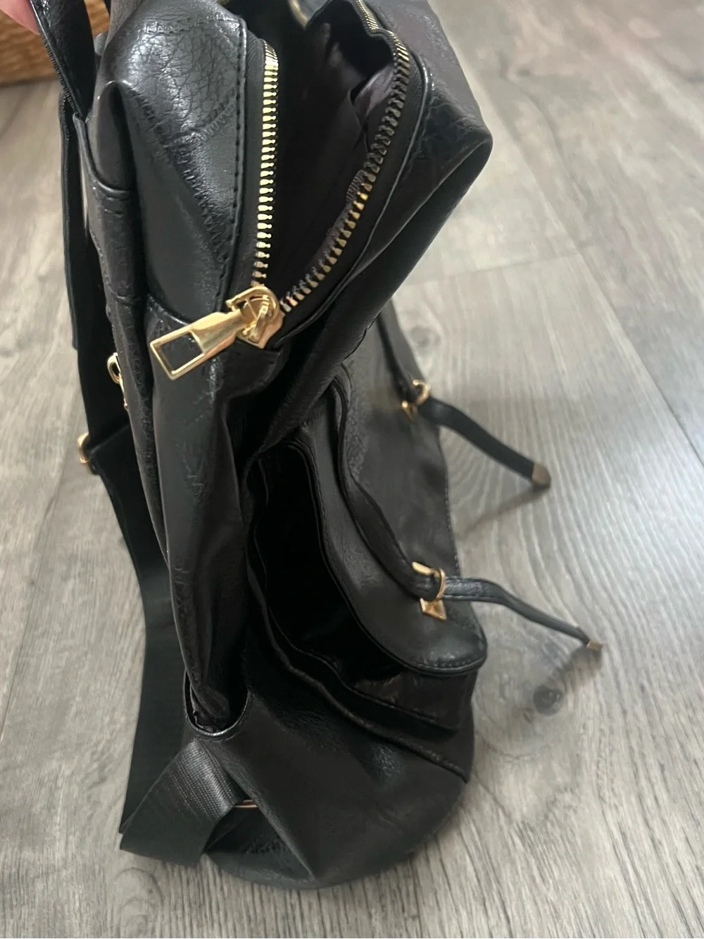 Black Leather women's or Men's Backpack with Gold Hardware